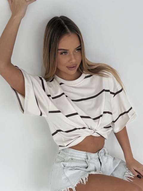 T-shirt Relaxing w paski Lenoshka White