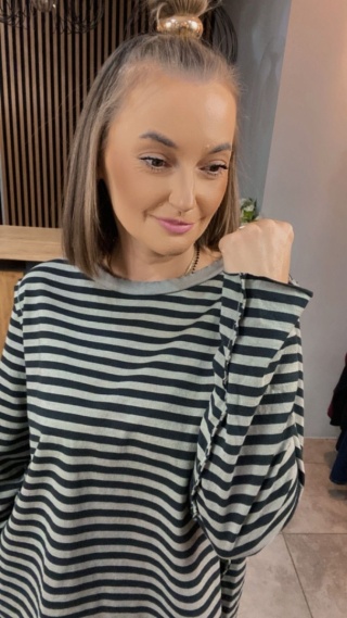 Bluzka Wendykei w paski szyta wierzchem - Fango-czarna