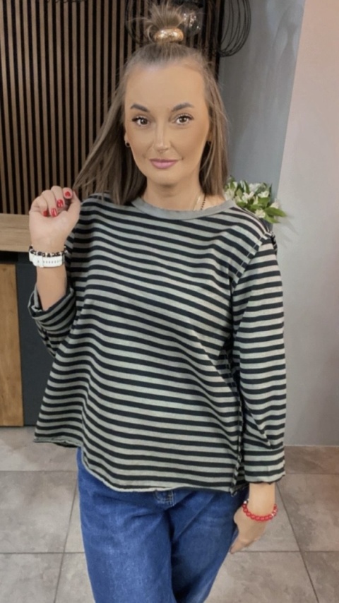 Bluzka Wendykei w paski szyta wierzchem - Fango-czarna