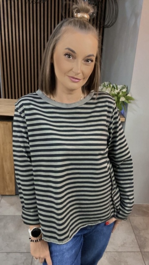 Bluzka Wendykei w paski szyta wierzchem - Fango-czarna