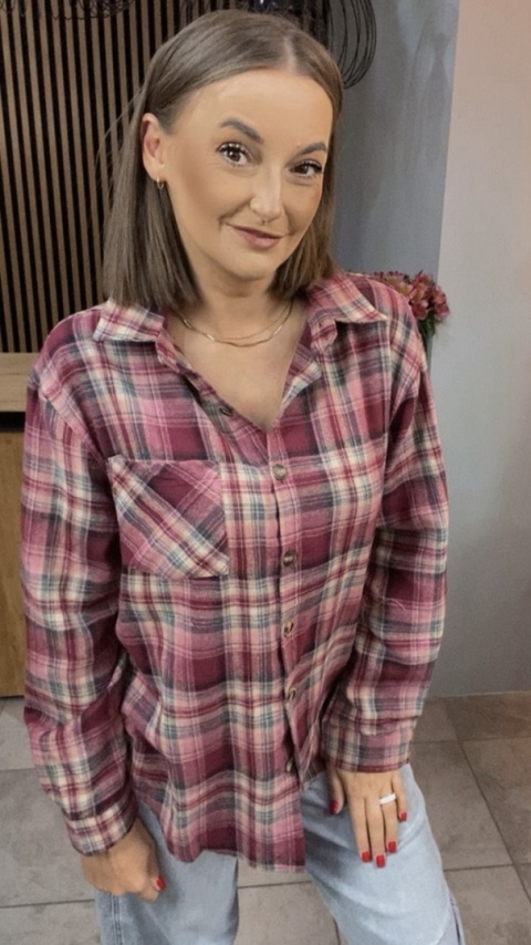 Koszula w kratę bordowo-różową