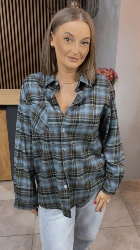 Koszula w kratę niebiesko-brązową