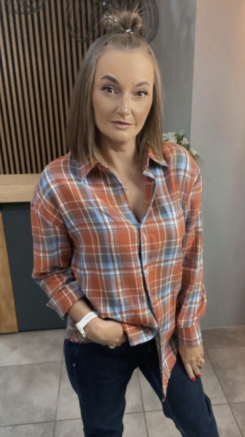 Koszula w kratę - pomarańczowo-niebieska