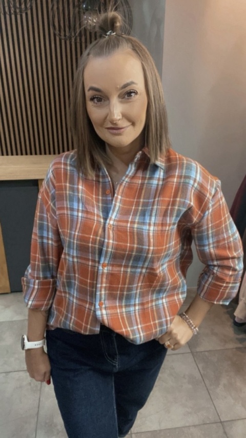 Koszula w kratę - pomarańczowo-niebieska