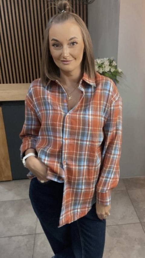 Koszula w kratę - pomarańczowo-niebieska