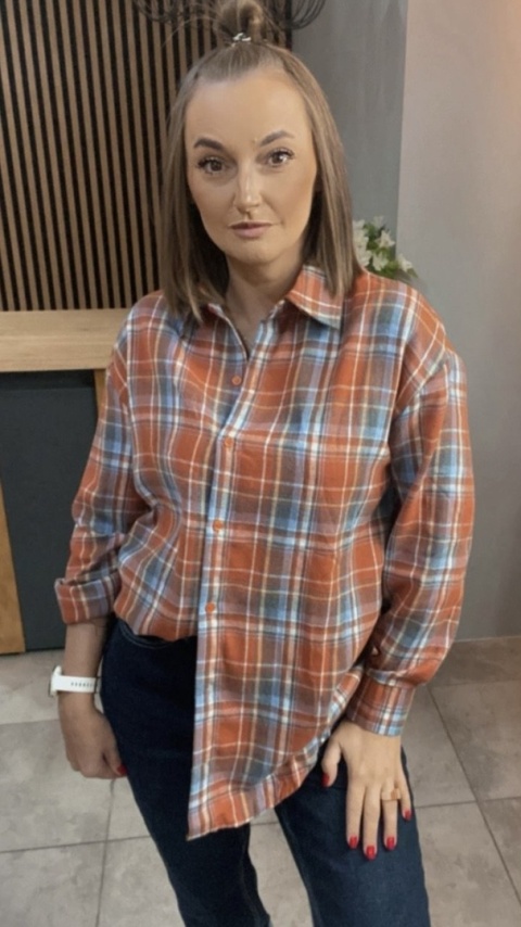 Koszula w kratę - pomarańczowo-niebieska