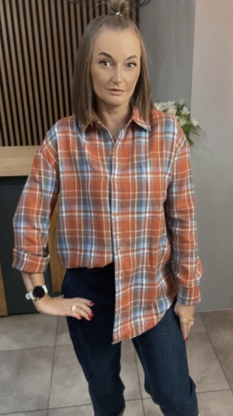 Koszula w kratę - pomarańczowo-niebieska