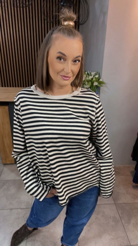 Bluzka Wendykei w paski szyta wierzchem - Beżowo-czarna