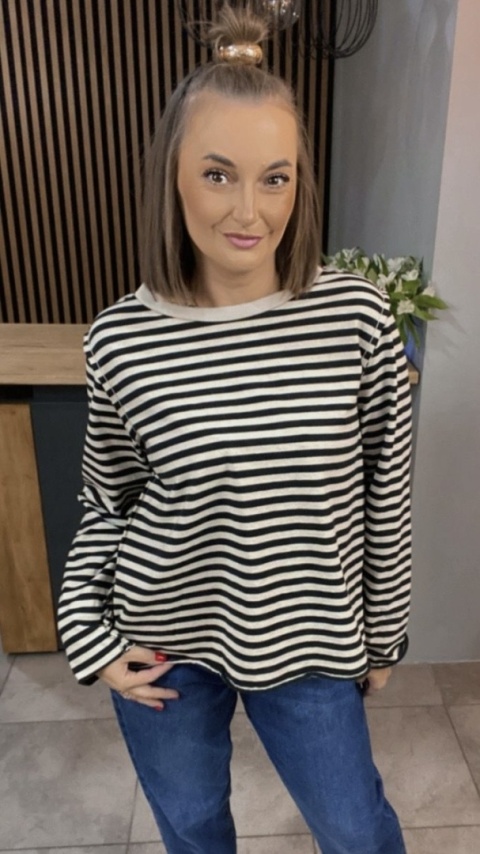 Bluzka Wendykei w paski szyta wierzchem - Beżowo-czarna