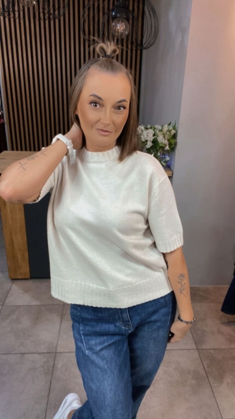 Sweter JUST WOMAN z krótkim rękawem - Śmietanka