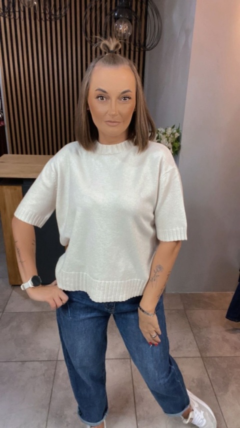 Sweter JUST WOMAN z krótkim rękawem - Śmietanka