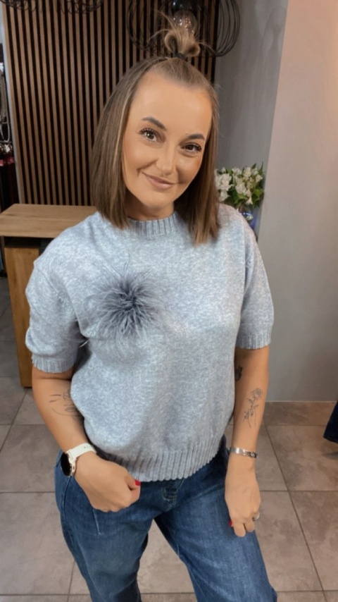 Sweter JUST WOMAN z krótkim rękawem - Szary