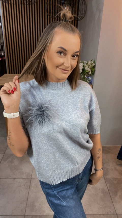 Sweter JUST WOMAN z krótkim rękawem - Szary