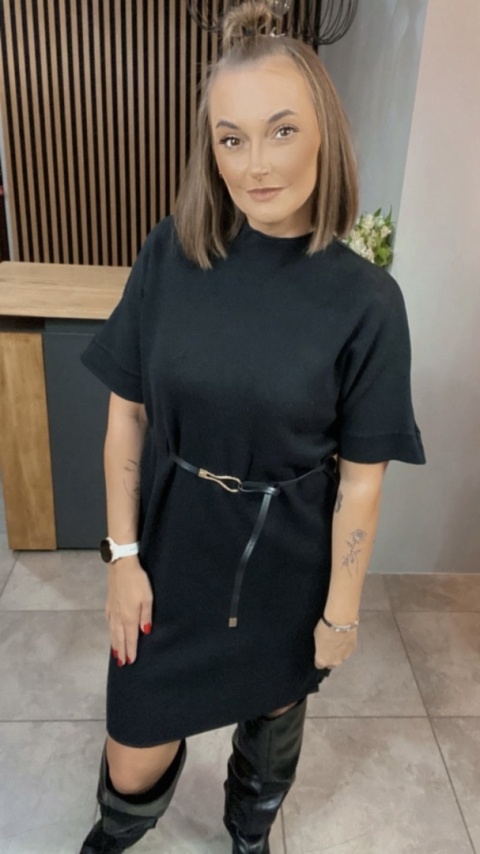 Sukienka dzianinowa Melody z paskiem - Czarna