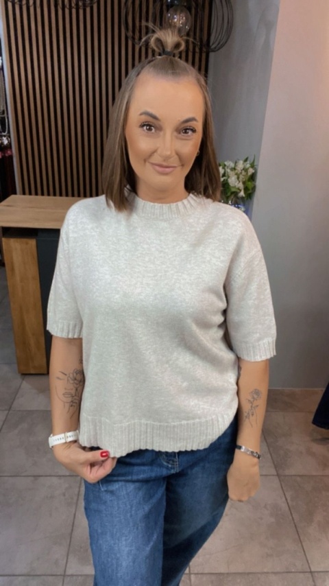 Sweter JUST WOMAN z krótkim rękawem - Beżowy