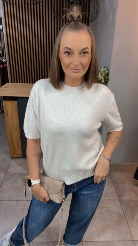 Sweter JUST WOMAN z krótkim rękawem - Beżowy