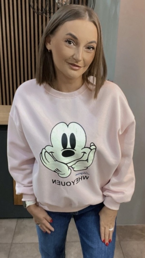 Bluza oversize Mickey Mouse - Pudrowy Róż