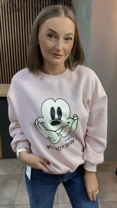 Bluza oversize Mickey Mouse - Pudrowy Róż
