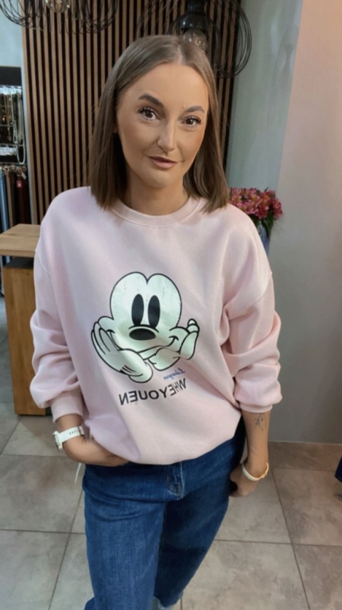 Bluza oversize Mickey Mouse - Pudrowy Róż