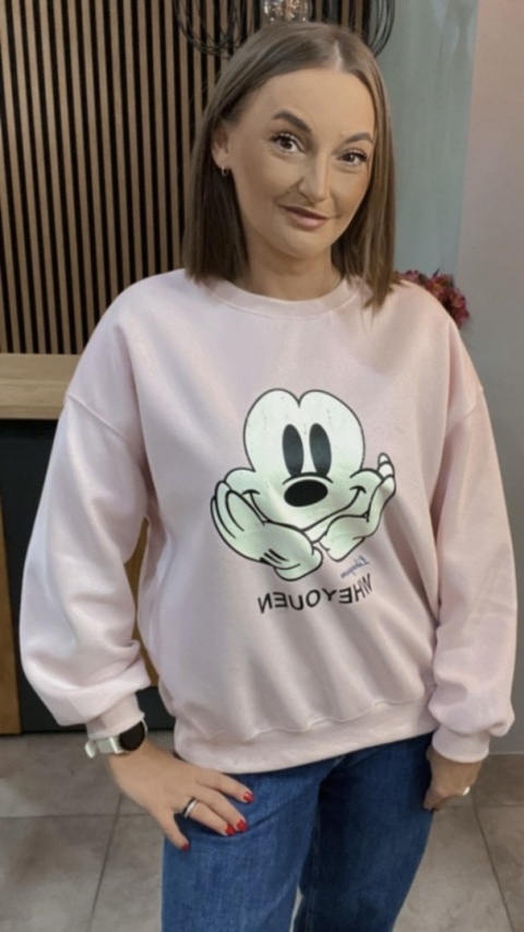 Bluza oversize Mickey Mouse - Pudrowy Róż