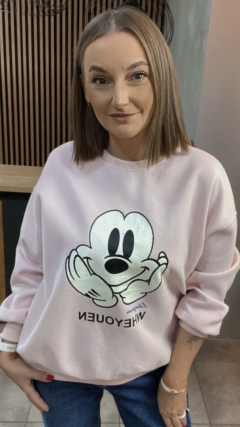 Bluza oversize Mickey Mouse - Pudrowy Róż