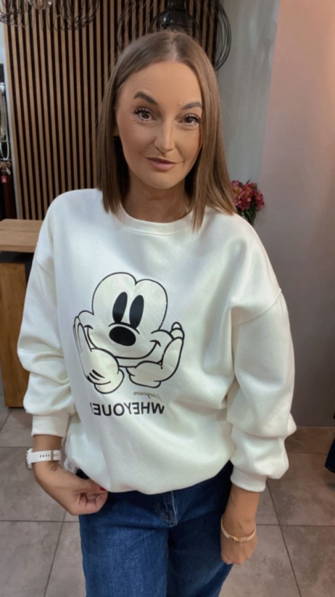 Bluza oversize Mickey Mouse - Śmietanka