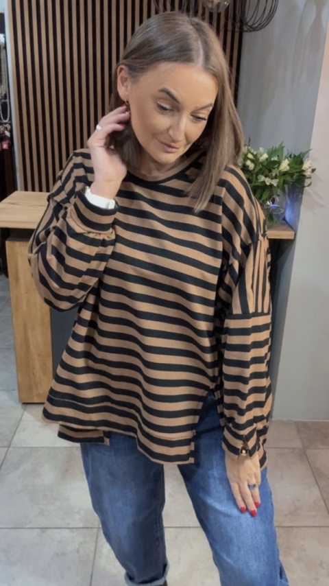 Bluzka w paski - oversize - brązowo-czarna