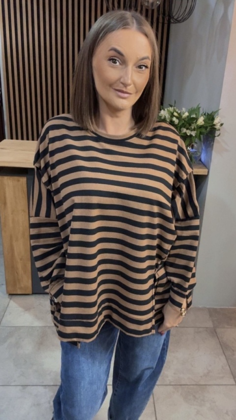 Bluzka w paski - oversize - brązowo-czarna