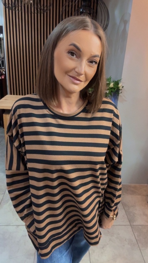 Bluzka w paski - oversize - brązowo-czarna