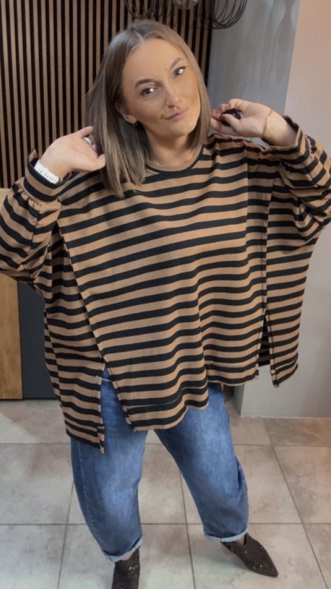 Bluzka w paski - oversize - brązowo-czarna