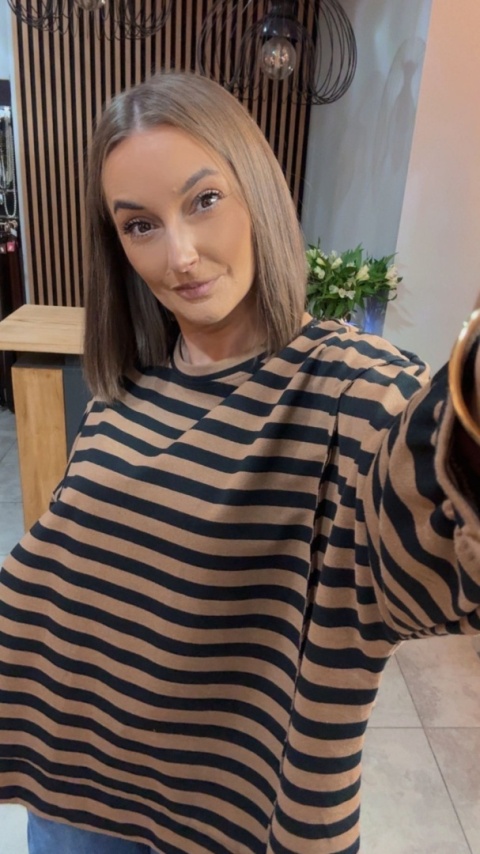 Bluzka w paski - oversize - brązowo-czarna