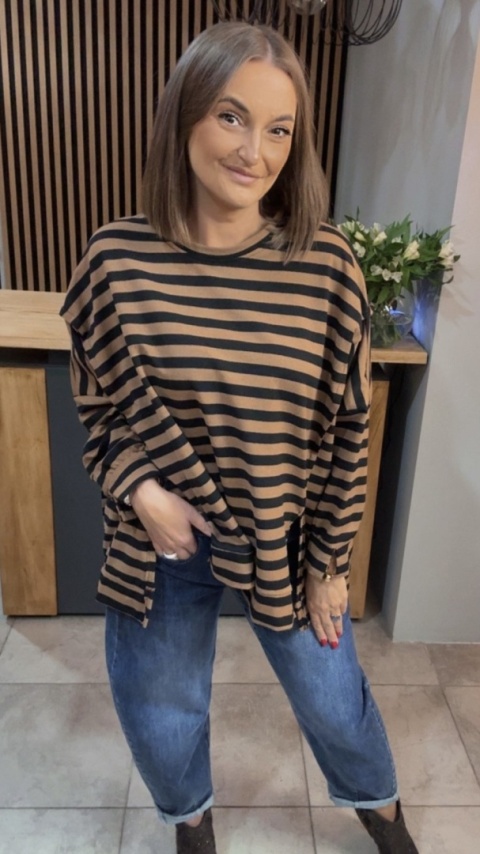 Bluzka w paski - oversize - brązowo-czarna