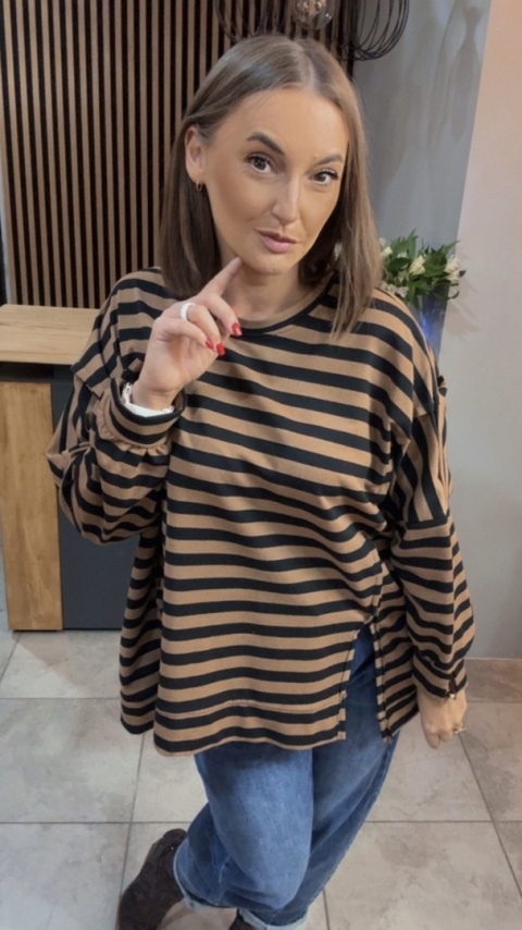 Bluzka w paski - oversize - brązowo-czarna