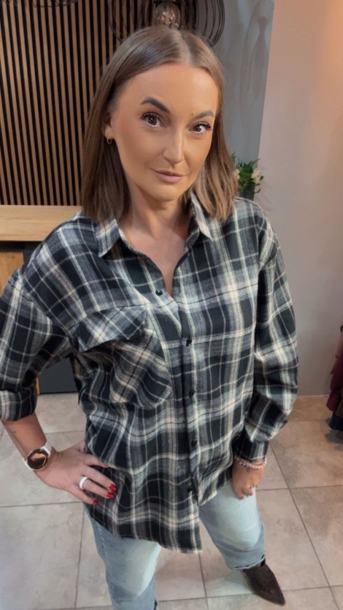 Koszula w kratę - czarno-beżowa