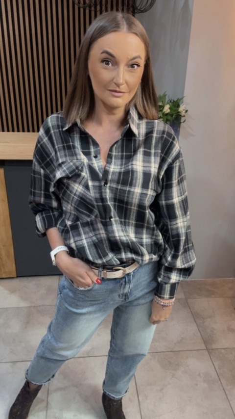 Koszula w kratę - czarno-beżowa