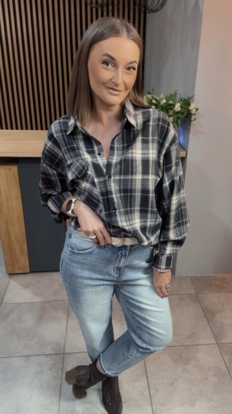 Koszula w kratę - czarno-beżowa