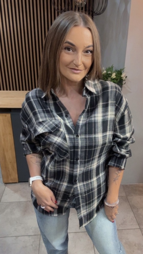 Koszula w kratę - czarno-beżowa