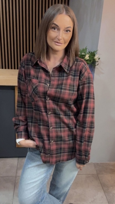 Koszula w kratę - bordowo-czarna