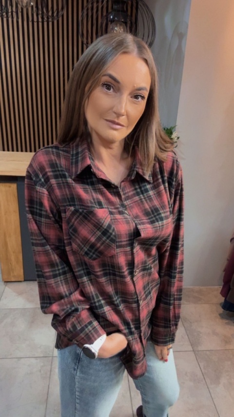 Koszula w kratę - bordowo-czarna