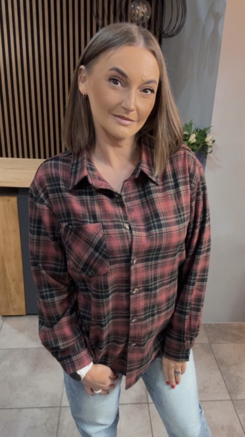 Koszula w kratę - bordowo-czarna