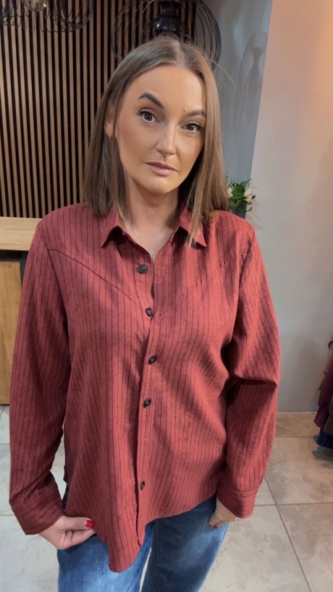 Koszula w prążki Wiya - ceglasto-czerwona