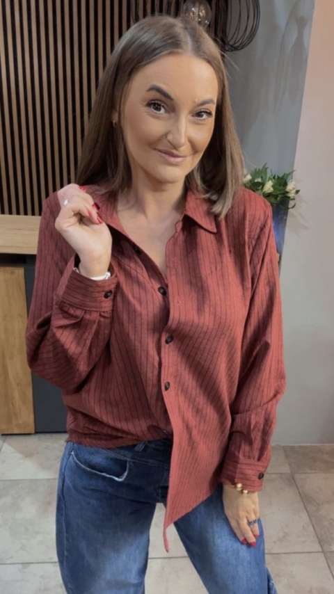 Koszula w prążki Wiya - ceglasto-czerwona