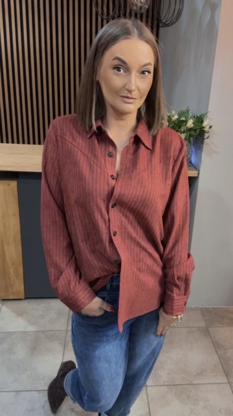 Koszula w prążki Wiya - ceglasto-czerwona