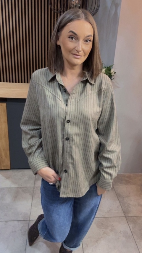 Koszula w prążki Wiya - Oliwka