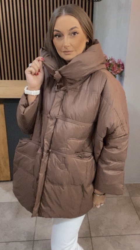 Kurtka Naturalny puch „Pętelka" - brąz