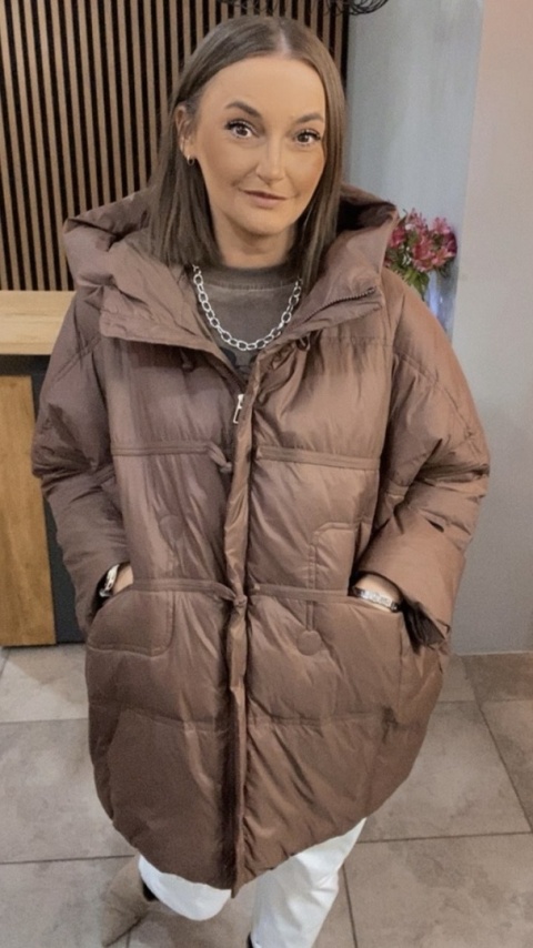 Kurtka Naturalny puch „Pętelka" - brąz