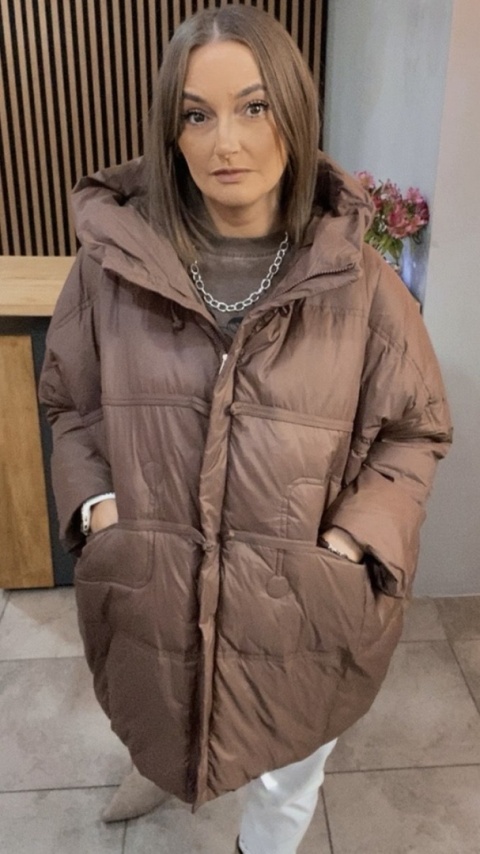 Kurtka Naturalny puch „Pętelka" - brąz