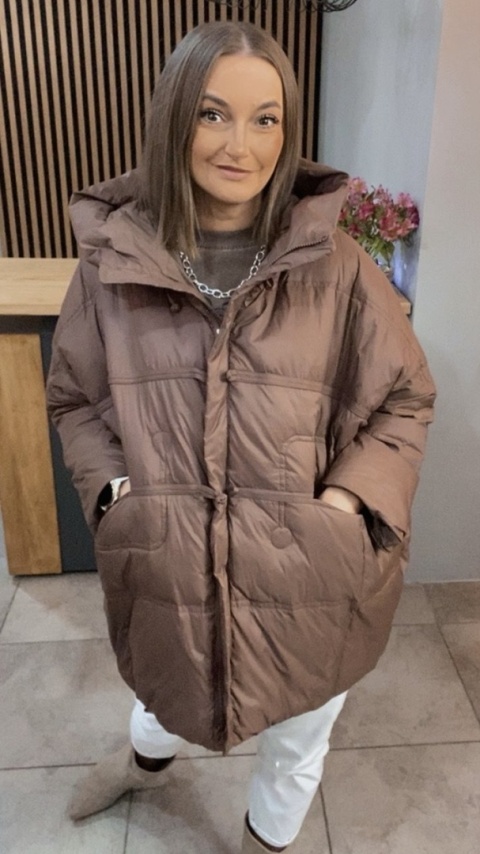 Kurtka Naturalny puch „Pętelka" - brąz