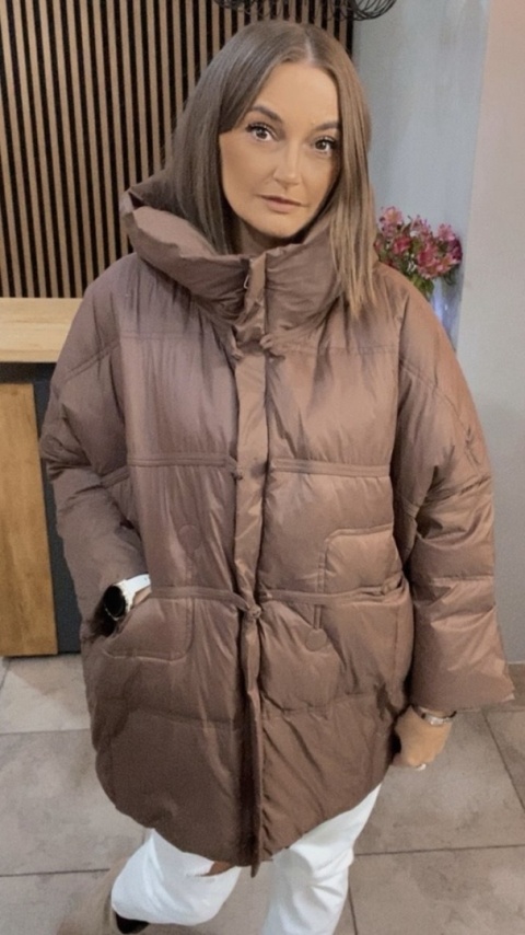 Kurtka Naturalny puch „Pętelka" - brąz