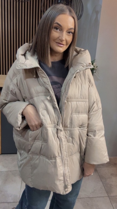 Kurtka Naturalny puch „Pętelka" - beżowa